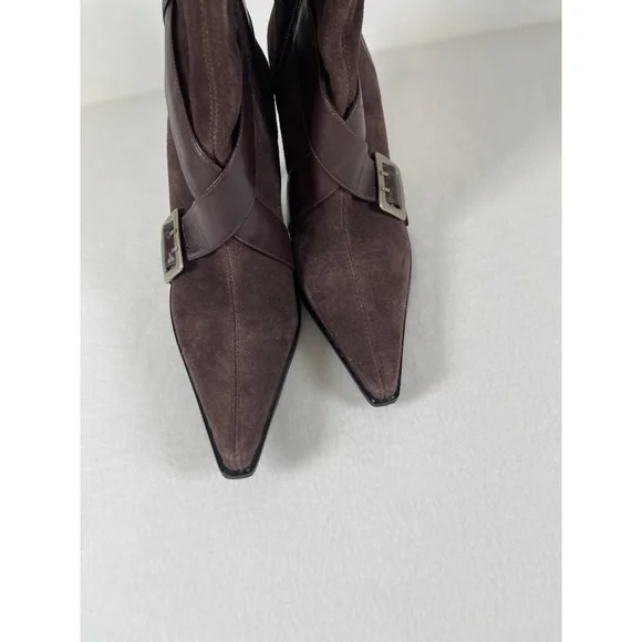 Y2K Brown Suede Leather Boots Guess By Marciano 10 Pointy Toe Sexy Stiletto - Picture 11 of 16